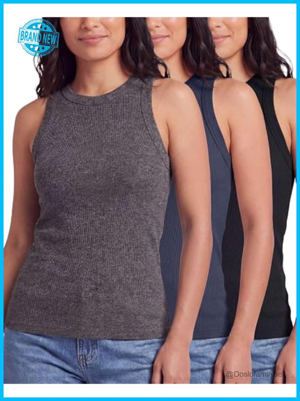 Women's Ribbed Cotton Tank Top 3 Pack Sleeveless Crew Neck Stretchy Casual